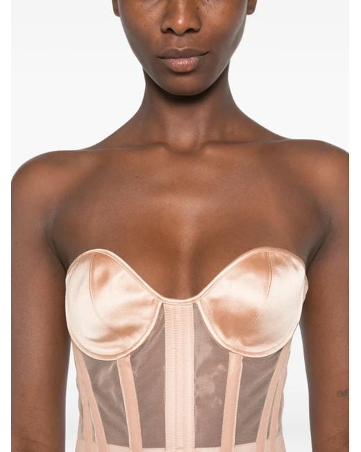 Mugler Pink Sheer Lace-Up Corset