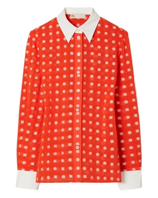 Tory Burch Red Dot-Print Blouse