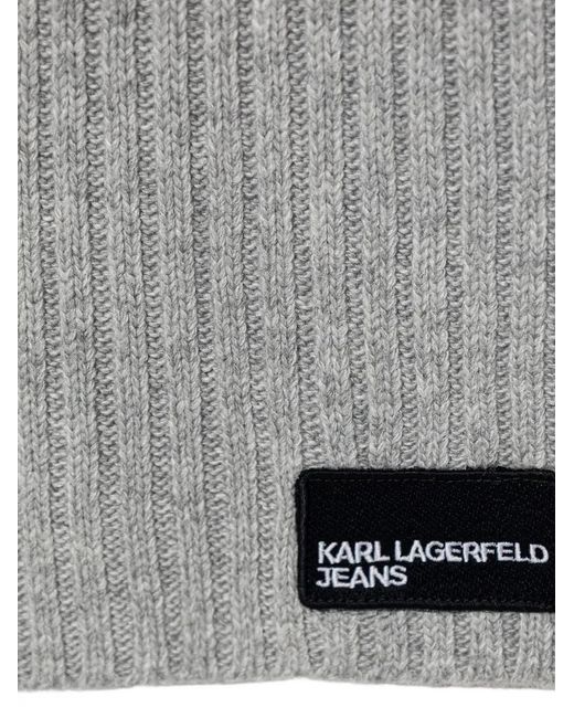 Karl Lagerfeld White Ribbed-Knit Logo-Patch Scarf