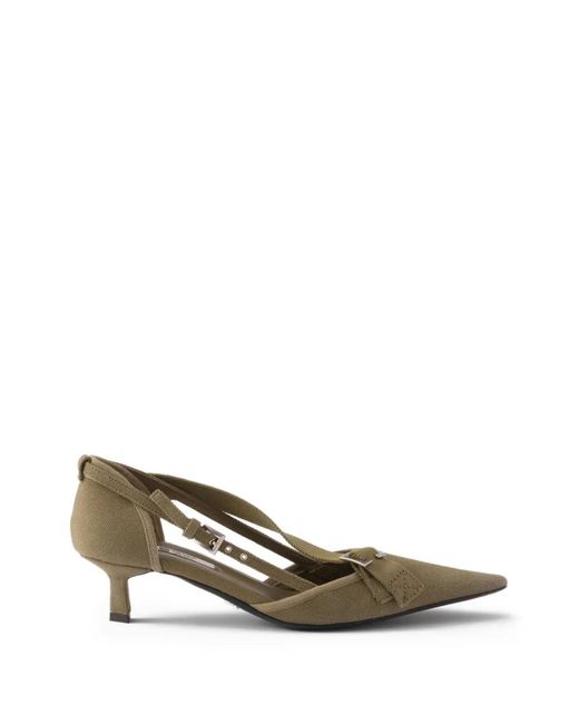 Prada Metallic Canvas Pumps