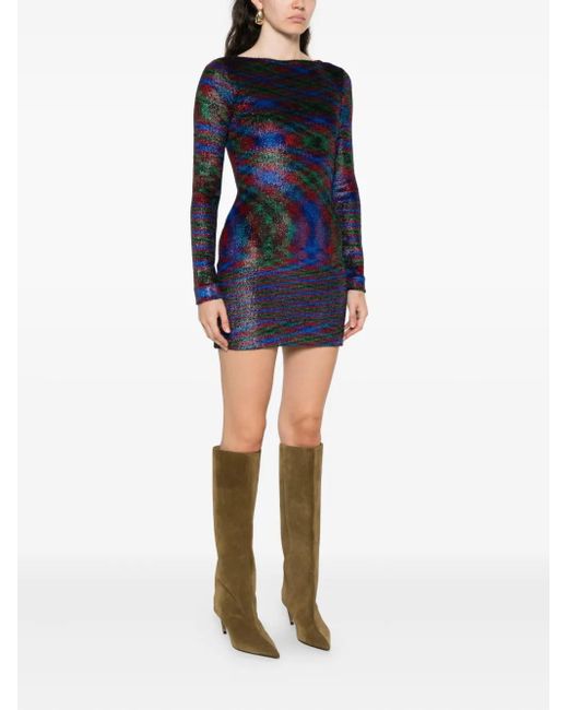 Missoni Blue Abstract-Pattern Long-Sleeve Mini Dress