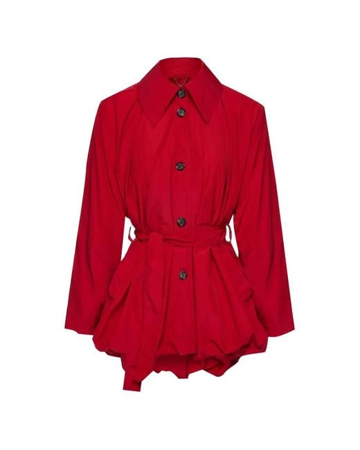 Magda Butrym Red Belted Bubble-Hem Coat