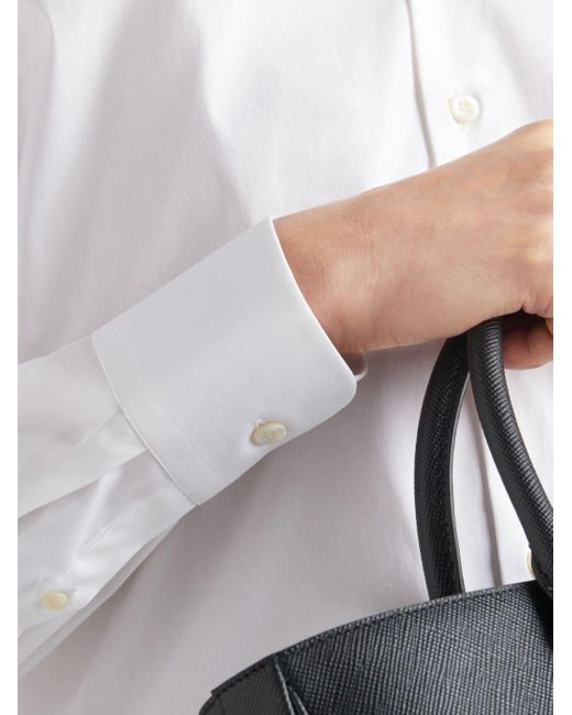 Chemise en coton à manches longues Prada pour homme en coloris White