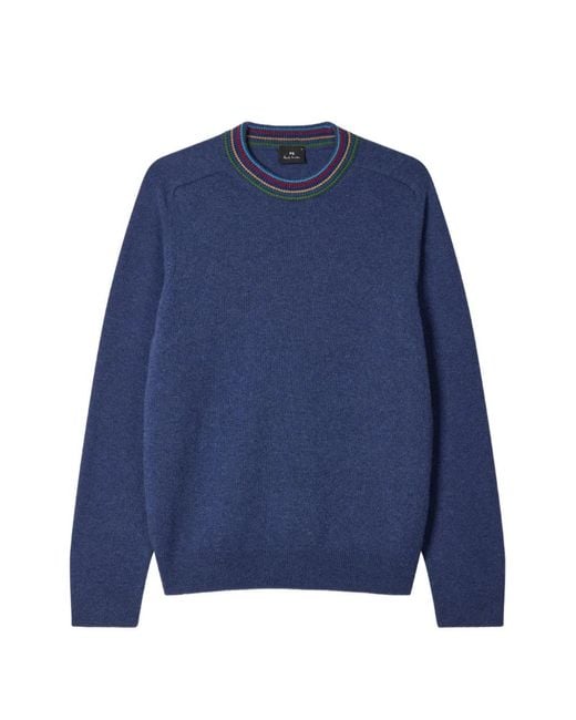 Paul Smith Blue Sports Stripe Trim Knitwear Sweater for men