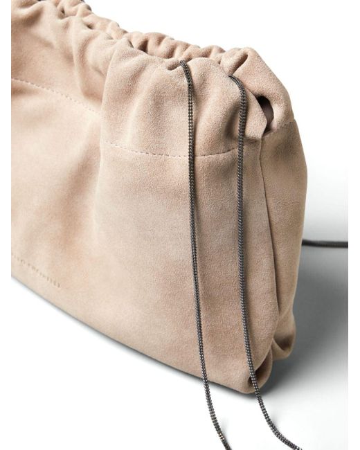 Brunello Cucinelli Natural Drawstring Suede Shoulder Bag