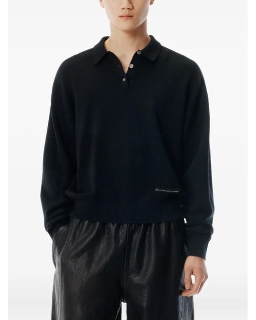 Polo A Maniche Lunghe Con Applicazione Logo di Alexander Wang in Black