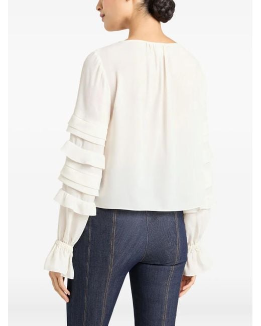 Cinq À Sept White Tiered-Ruffle Blouse
