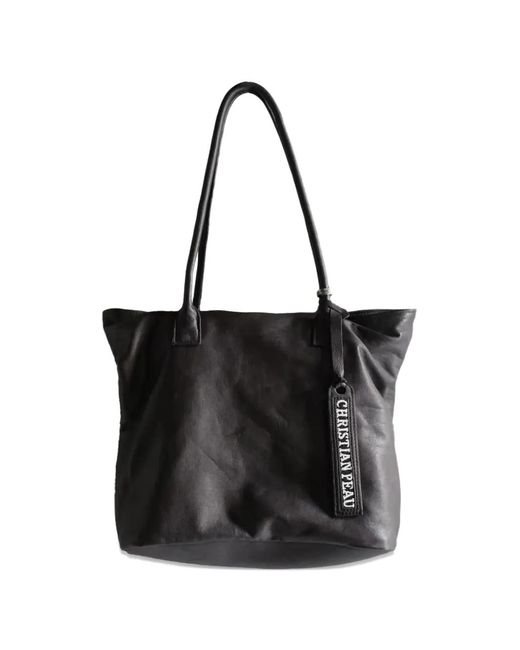Christian Peau Black Logo-Tag Leather Tote Bag