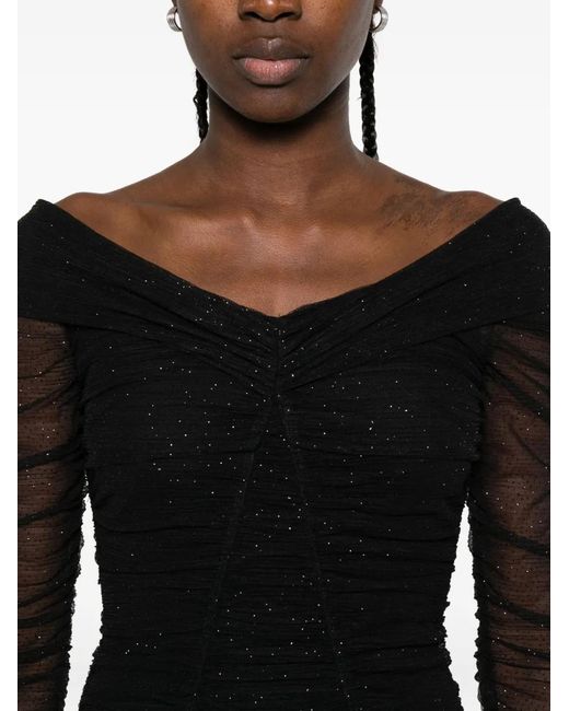 Nissa Black Off-Shoulder Sequin-Embellished Mini Dress