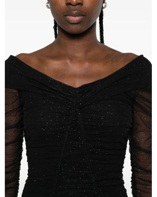 Nissa Black Off-Shoulder Sequin-Embellished Mini Dress