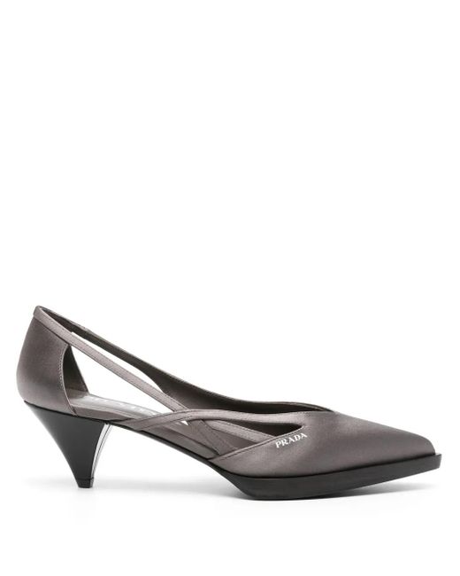 Prada Gray 60Mm Satin Cut-Out Pumps