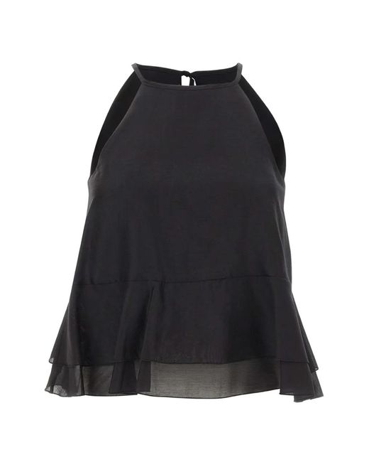 Kaos Black Ruffled Sleeveless Top