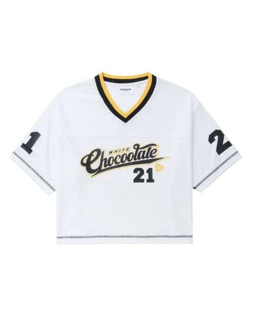 Chocoolate White T-Shirt mit V-Ausschnitt