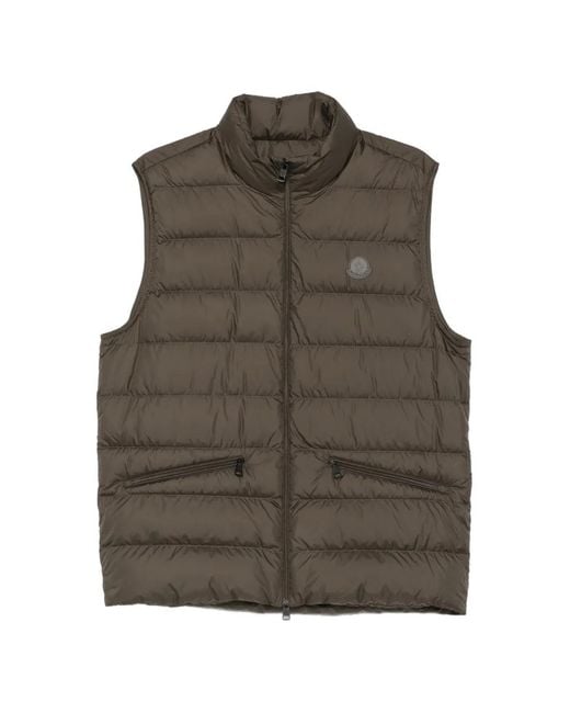 Moncler Gesteppte Weste Mit Logo-Patch in Brown für Herren