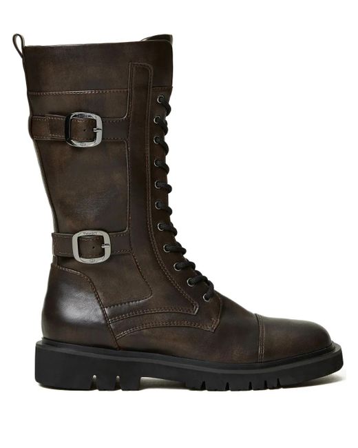 Twinset Black Strap-Embellished Combat Boots