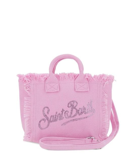 Mc2 Saint Barth Pink Mini Vanity Frayed-Edge Logo Tote Bag