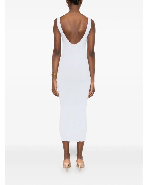Erika Cavallini Semi Couture White Tie-Neck Ribbed Dress