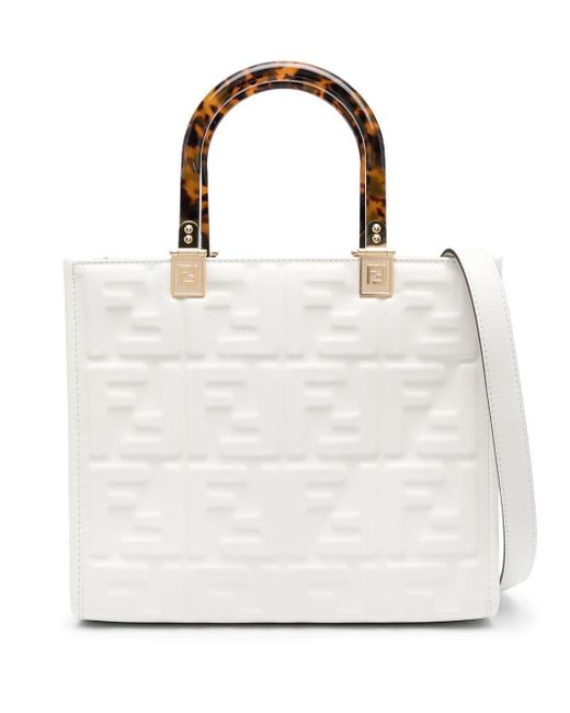 Fendi White Sunshine Leather Shopping Bag