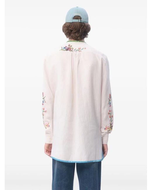 Valentino Garavani White Floral-Embroidered Linen Shirt for men