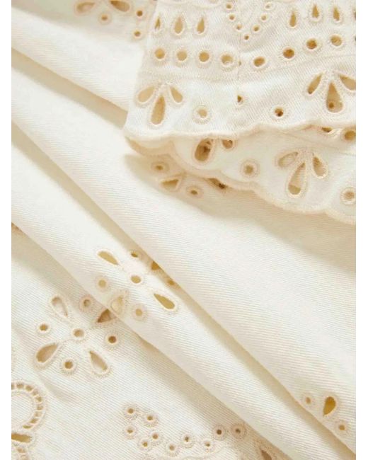 Veronica Beard White Komi Eyelet Embroidered Trousers