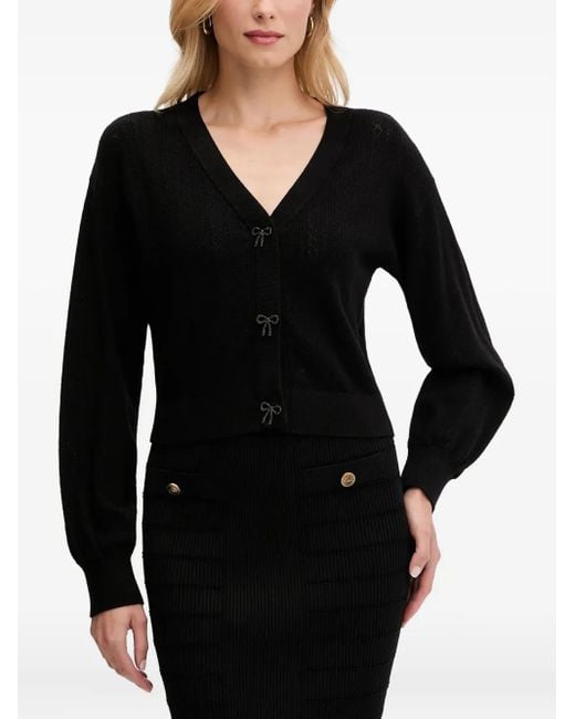 Guess Black Bow-Embellished V-Neck Cardigan