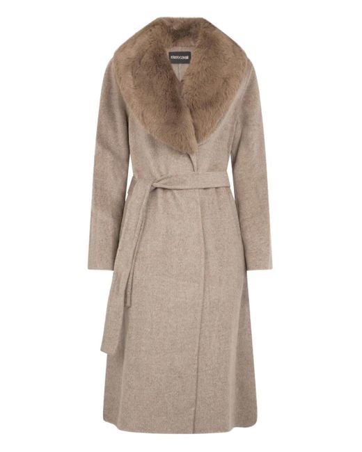 Cappotto Con Cintura E Colletto di Roberto Cavalli in Natural