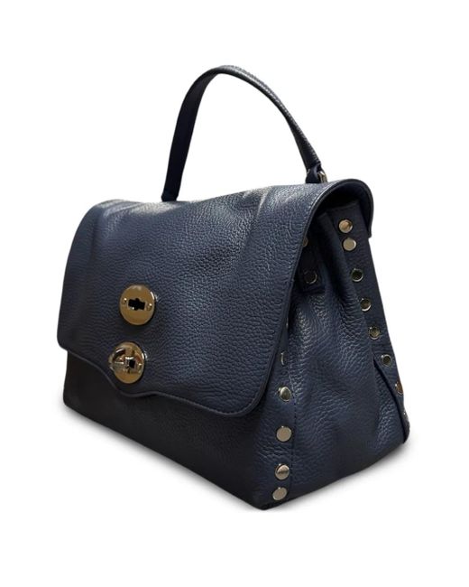 Zanellato Blue Postina Double-Clasp Stud-Detail Clutch Bag