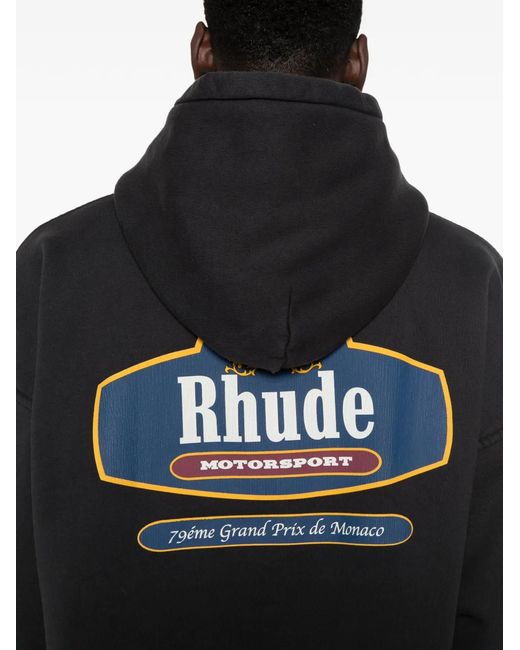 Rhude Black Logo-Print Hoodie for men