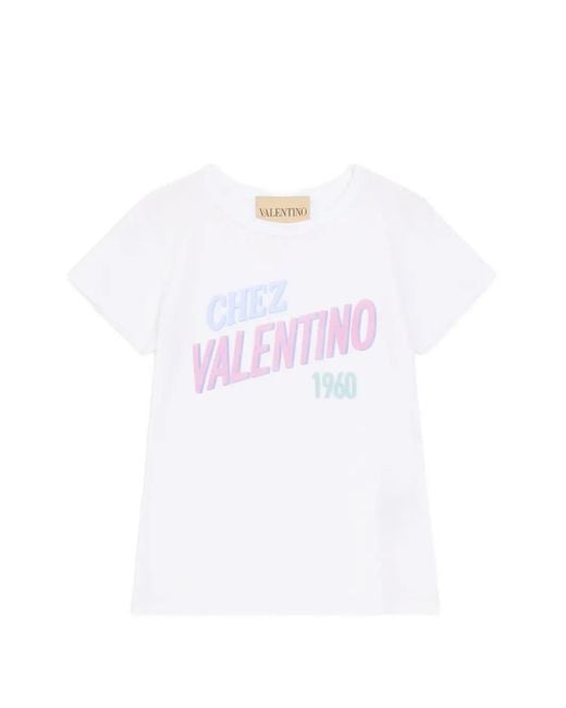 Valentino Garavani White Cotton Jersey T-Shirt With Chez 1960 Print