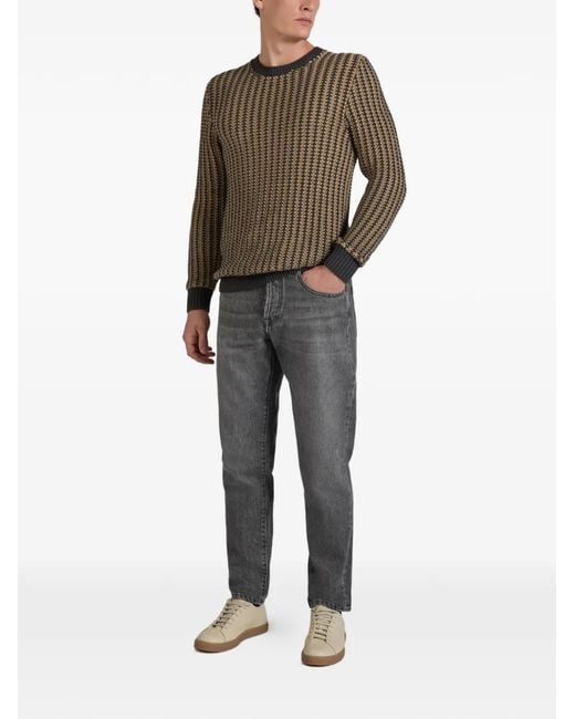 Zanone Brown Pull Côtelé À Col Rond for men
