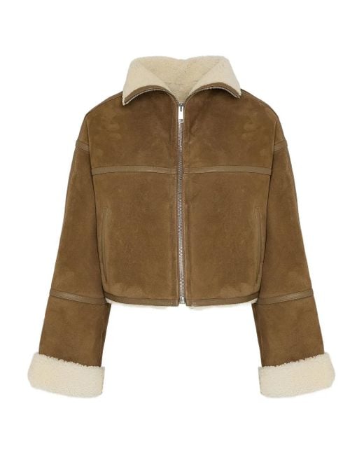 Yves Salomon Natural Shearling-Trimmed Suede Jacket