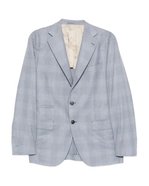 Eleventy Blue Checked Single-Breasted Blazer for men
