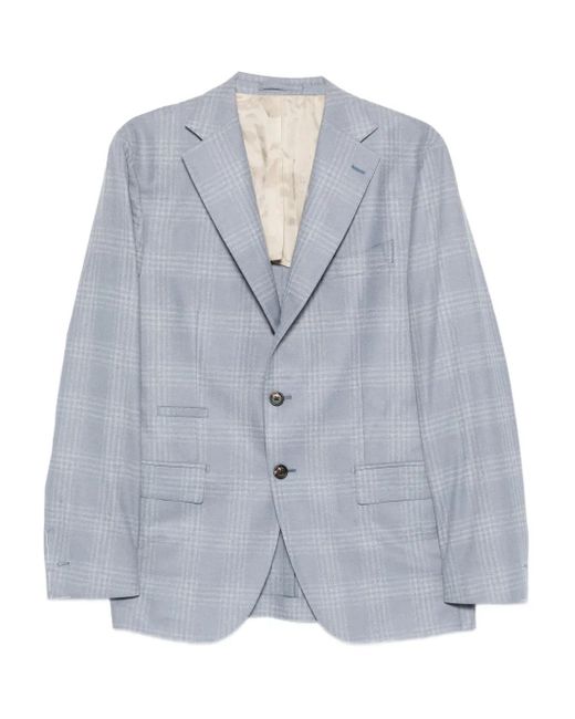 Eleventy Blue Checked Single-Breasted Blazer for men