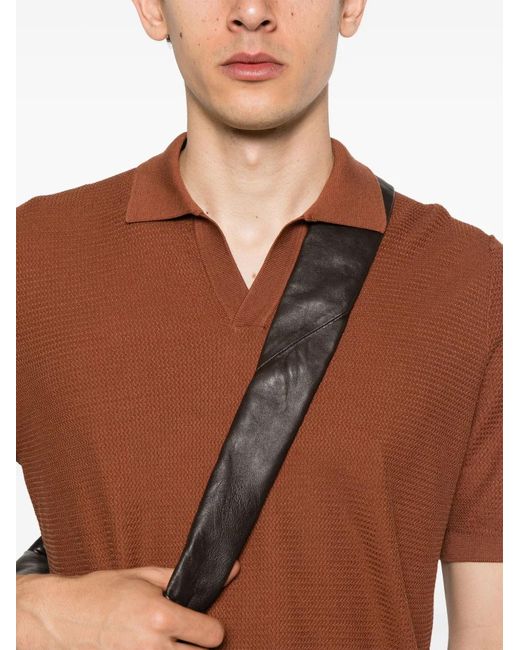 Tagliatore Brown Paco Split-Neck Polo Shirt for men