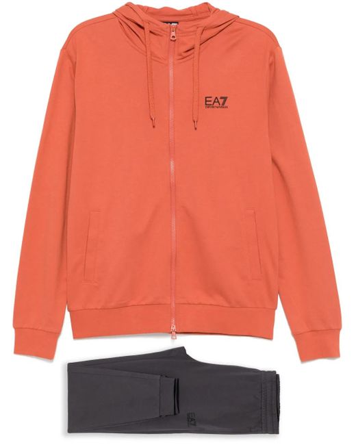 EA7 Orange Cotton Tracksuit Set for men
