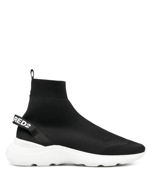 DSquared² Black Fly High-Top Sock Sneakers for men