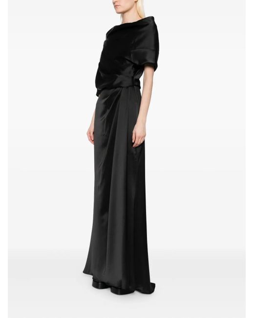 Amsale Black Satin Off-Shoulder Gown