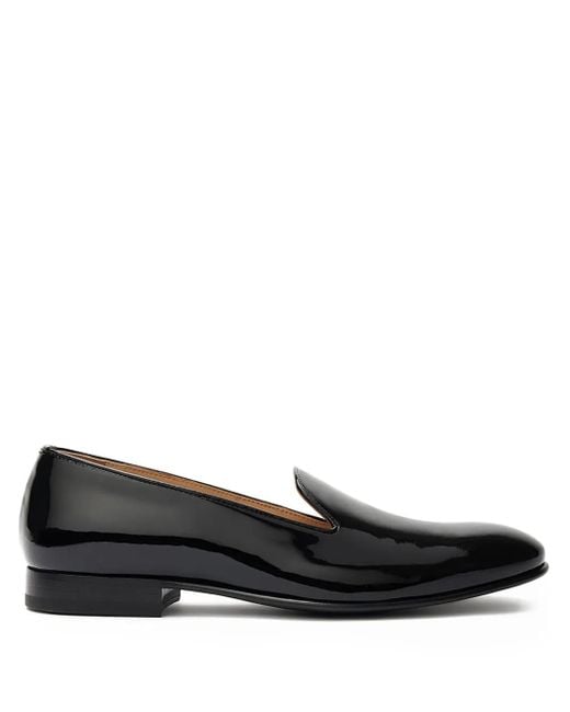 Scarosso Black Leather Almond-Toe Stacked-Heel Slippers for men