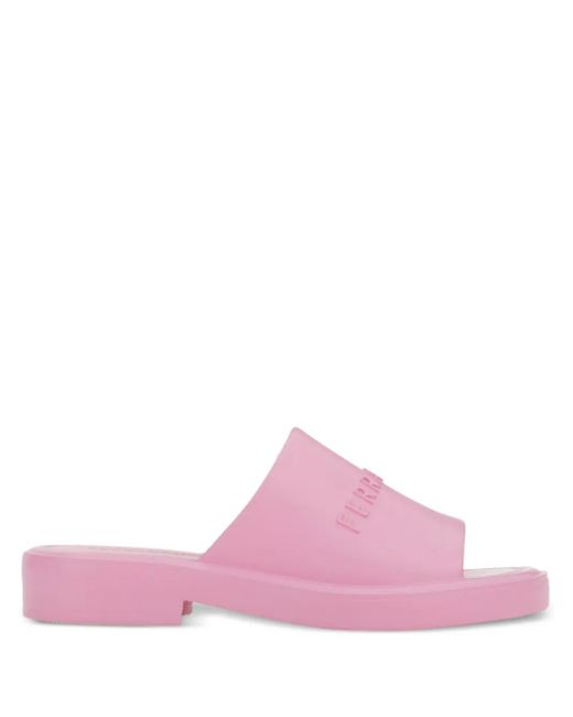 Ferragamo Pink Logo-Debossed Open-Toe Slides