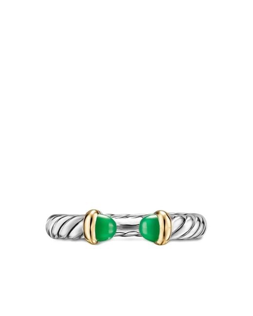 David Yurman Green Sterling And 14K Petite Cable Onyx Ring