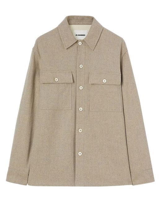 Jil Sander Natural Long-Sleeve Flannel Shirt for men