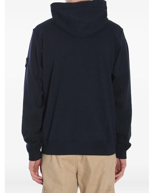 Stone Island Blue Midnight Cotton Hoodie With Patch Logo Sleeve for men