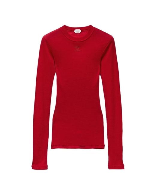 Versace Red T-Shirt En Maille De Laine À Logo Brodé