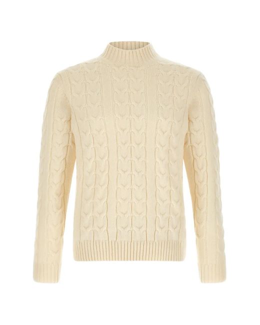 Zanone White Braided-Knit Mock-Neck Sweater for men