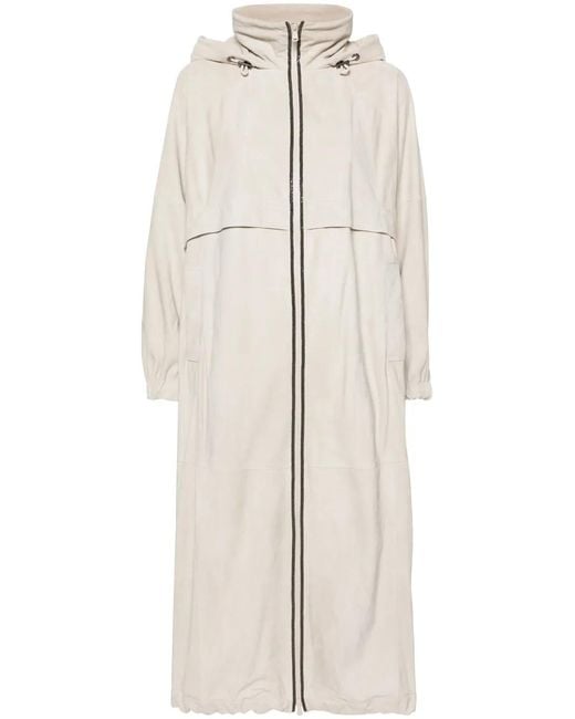 Brunello Cucinelli White Hooded Suede Trench Coat