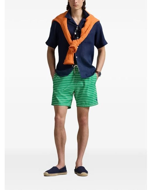 Polo Ralph Lauren Green Striped Drawstring-Waist Swim Shorts for men