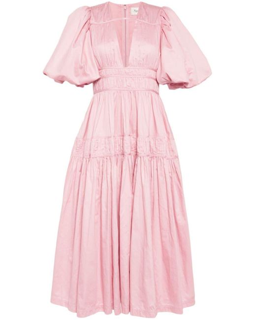 Aje. Pink Puff-sleeved Pleated Dress