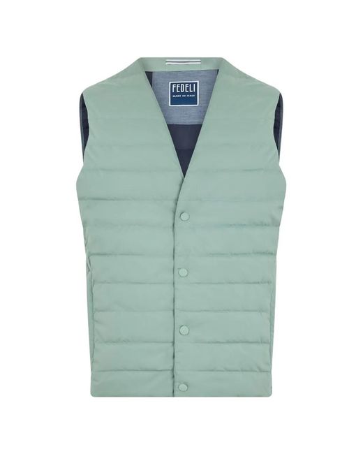 Fedeli Blue Quilted V-Neck Gilet for men