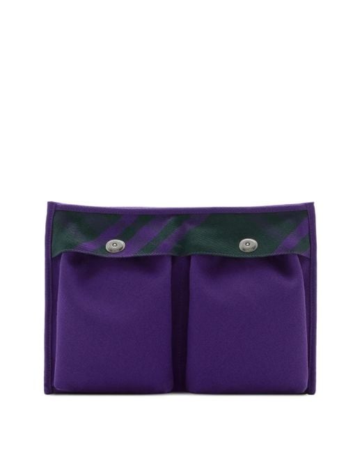 Burberry Purple Check-Pattern Cotton Clutch Bag for men