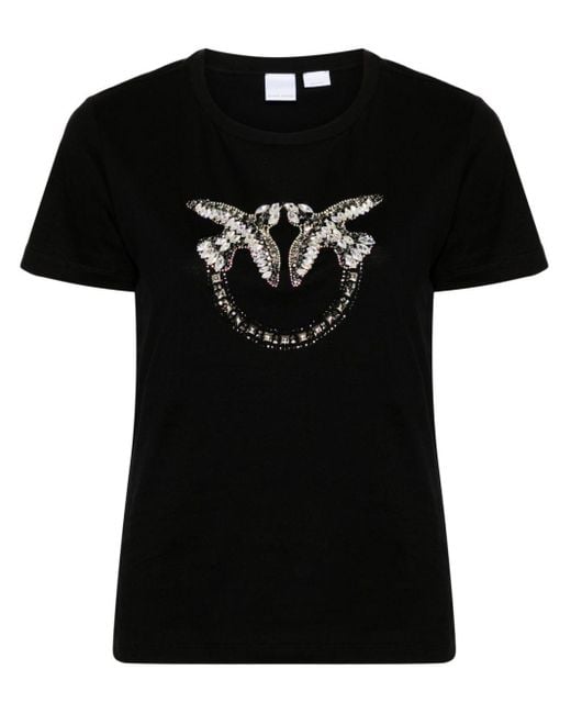 Pinko Black Verziertes Love Birds T-Shirt